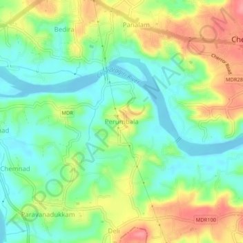 Mappa topografica Perumbala, altitudine, rilievo