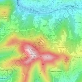 Mappa topografica Monte Rosato, altitudine, rilievo