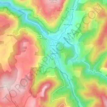Mappa topografica L'Ayrette, altitudine, rilievo