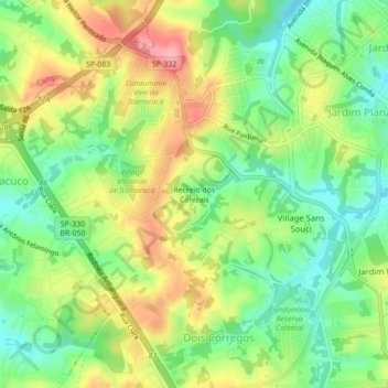 Mappa topografica Recreio dos Cafezais, altitudine, rilievo