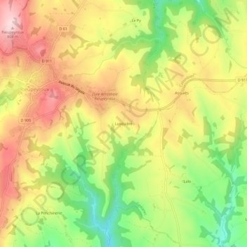 Mappa topografica Lusquière, altitudine, rilievo