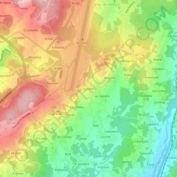 Mappa topografica Cruceiro, altitudine, rilievo