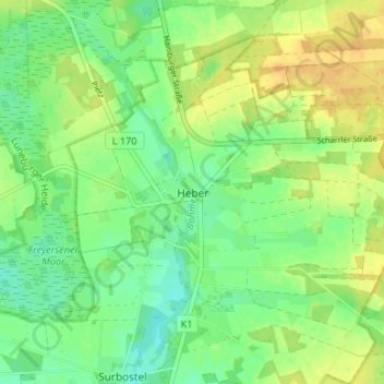 Mappa topografica Heber, altitudine, rilievo