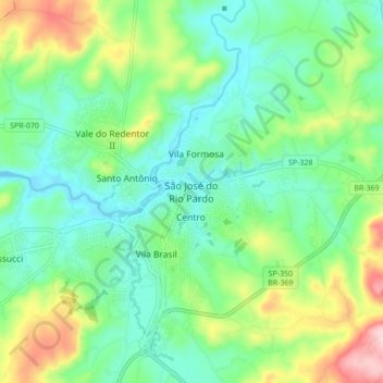 Mappa topografica São José do Rio Pardo, altitudine, rilievo