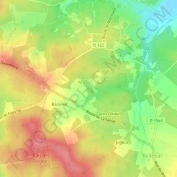 Mappa topografica Caverne, altitudine, rilievo