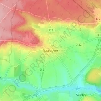 Mappa topografica Tourouvre, altitudine, rilievo