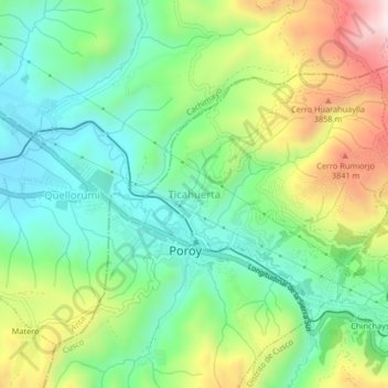 Mappa topografica Ticahuerta, altitudine, rilievo