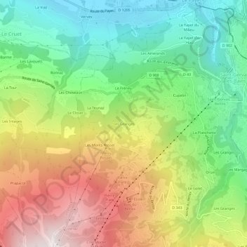 Mappa topografica Les Granges, altitudine, rilievo