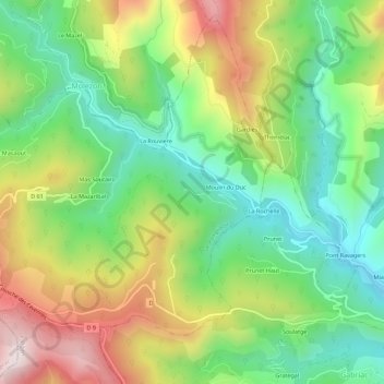 Mappa topografica Mas Roger, altitudine, rilievo