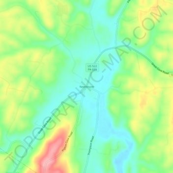 Mappa topografica Needmore, altitudine, rilievo