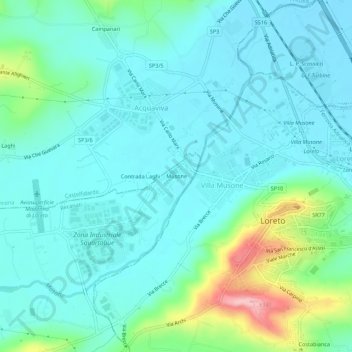 Mappa topografica Musone, altitudine, rilievo
