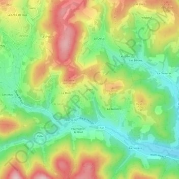 Mappa topografica Dront, altitudine, rilievo