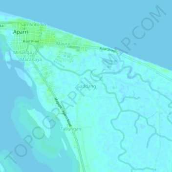 Mappa topografica Gaddang, altitudine, rilievo