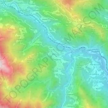 Mappa topografica Perini, altitudine, rilievo