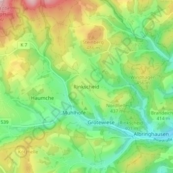 Mappa topografica Rinkscheid, altitudine, rilievo