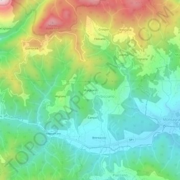 Mappa topografica Misigliano, altitudine, rilievo