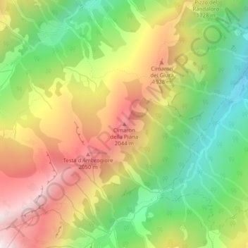 Mappa topografica Cimaron della Piana, altitudine, rilievo