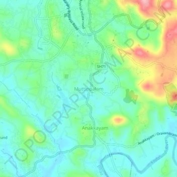 Mappa topografica Muttippalam, altitudine, rilievo