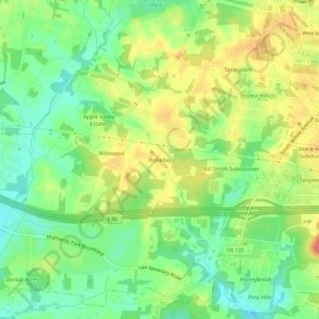 Mappa topografica Holladay, altitudine, rilievo
