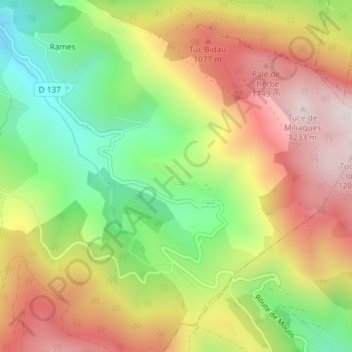 Mappa topografica Cap de Sour Hameau, altitudine, rilievo