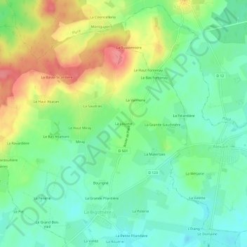 Mappa topografica La Louvrie, altitudine, rilievo