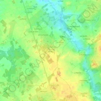 Mappa topografica Les Grandes Landes, altitudine, rilievo