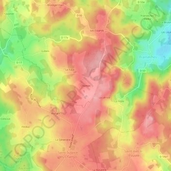 Mappa topografica Champs, altitudine, rilievo