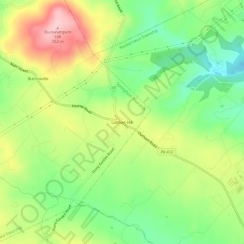 Mappa topografica Gallows Hill, altitudine, rilievo