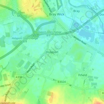 Mappa topografica Holyport, altitudine, rilievo
