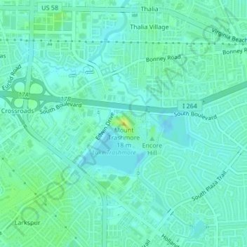 Mappa topografica Mount Trashmore, altitudine, rilievo
