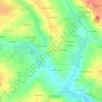 Mappa topografica Le Roz, altitudine, rilievo