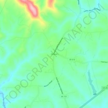 Mappa topografica Clifford, altitudine, rilievo
