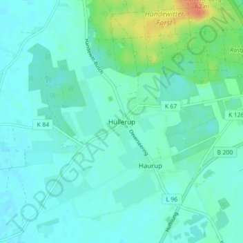 Mappa topografica Hüllerup, altitudine, rilievo