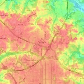 Mappa topografica Forestville, altitudine, rilievo