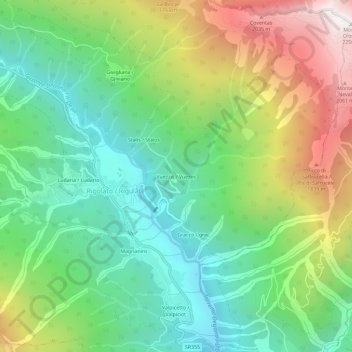 Mappa topografica Vuezzis / Vuezos, altitudine, rilievo