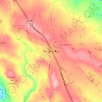 Mappa topografica Parsley Hay, altitudine, rilievo