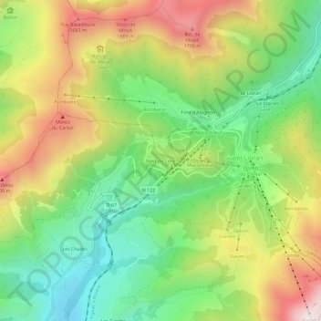 Mappa topografica Font de Cère, altitudine, rilievo