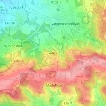 Mappa topografica Adlitz, altitudine, rilievo