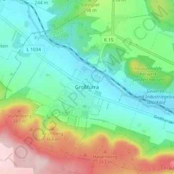 Mappa topografica Großfurra, altitudine, rilievo