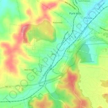 Mappa topografica Elvins, altitudine, rilievo