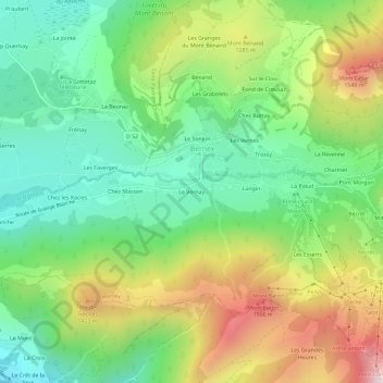 Mappa topografica Le Vernay, altitudine, rilievo