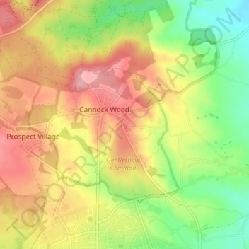 Mappa topografica Gentleshaw, altitudine, rilievo