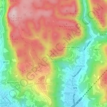 Mappa topografica Monte Tolla, altitudine, rilievo