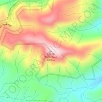 Mappa topografica Green Mountain, altitudine, rilievo