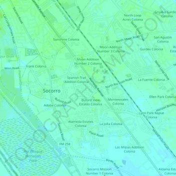 Mappa topografica Rio Vista Addition Colonia, altitudine, rilievo