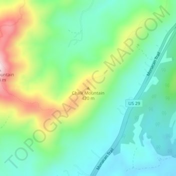 Mappa topografica Chalk Mountain, altitudine, rilievo
