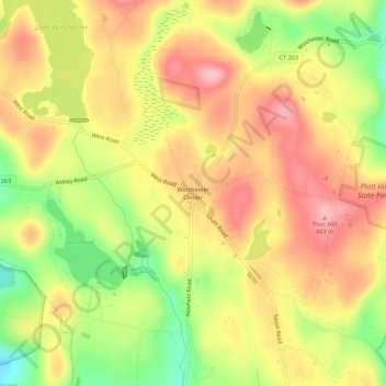 Mappa topografica Winchester Center, altitudine, rilievo