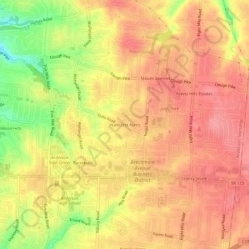 Mappa topografica Huntcrest Acres, altitudine, rilievo