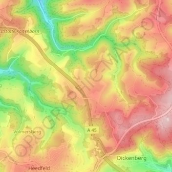 Mappa topografica Winkeln, altitudine, rilievo