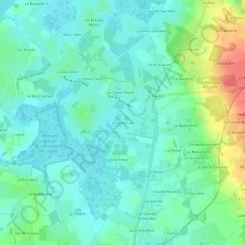 Mappa topografica Le Tertre Juin, altitudine, rilievo